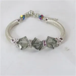 Smokey Crystal Cube  & Silver Bangle Bracelet