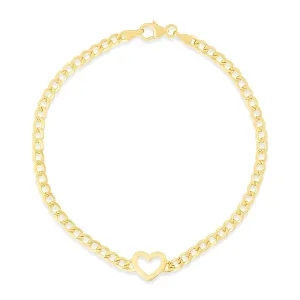 Solid Outline Heart Cuban Link Bracelet