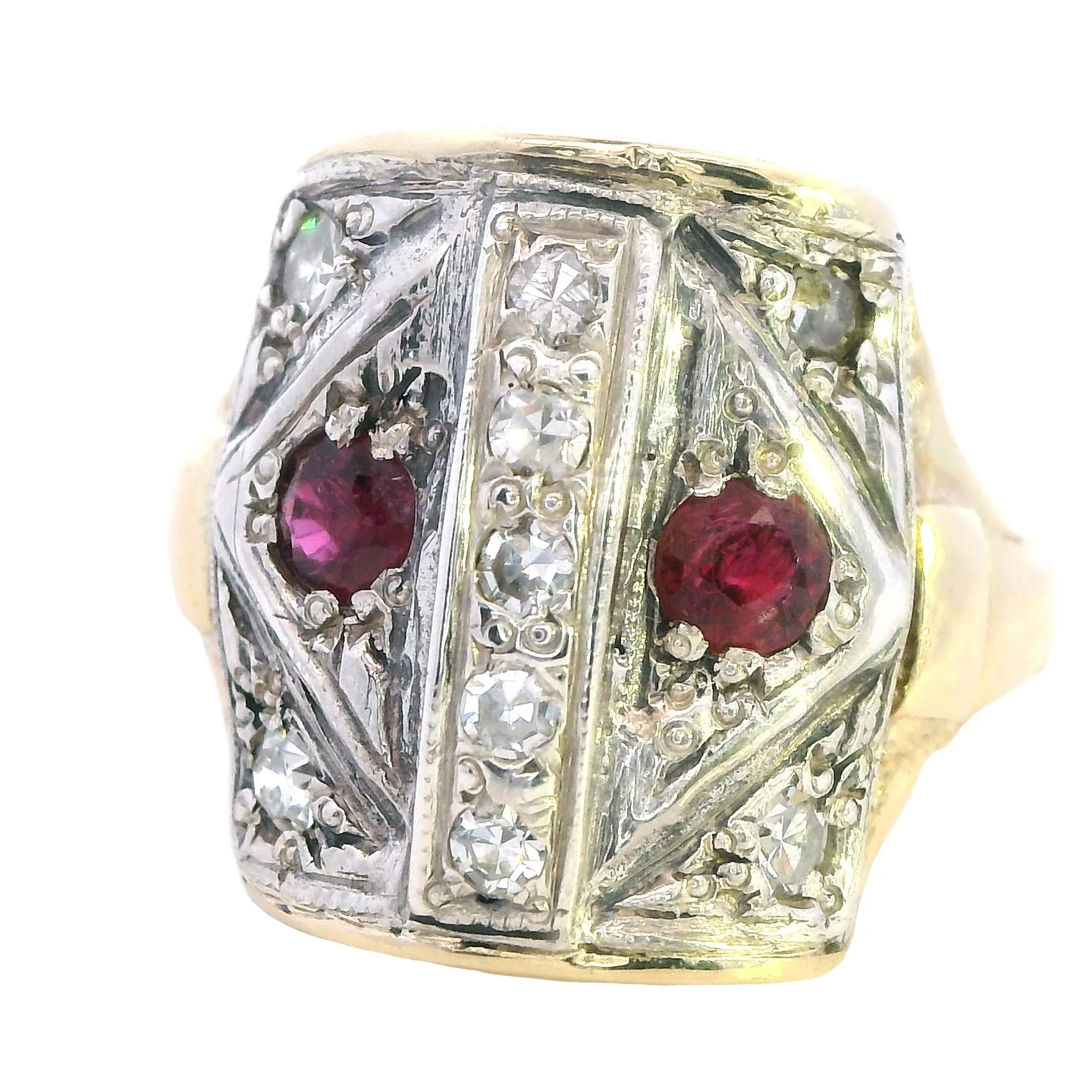 Splendid Fusion: 14ct Gold Ruby & Diamond Band - Vintage Glamour