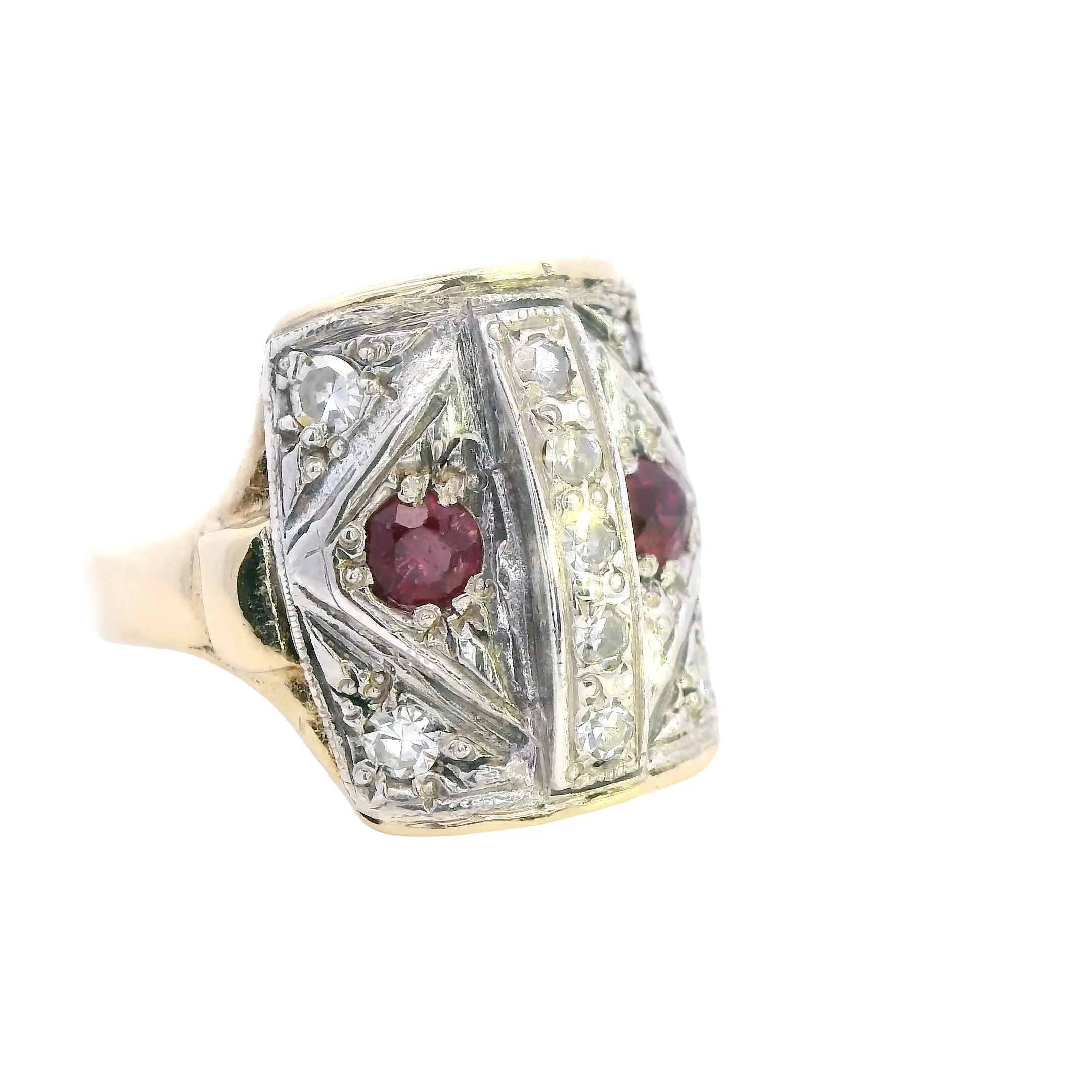 Splendid Fusion: 14ct Gold Ruby & Diamond Band - Vintage Glamour