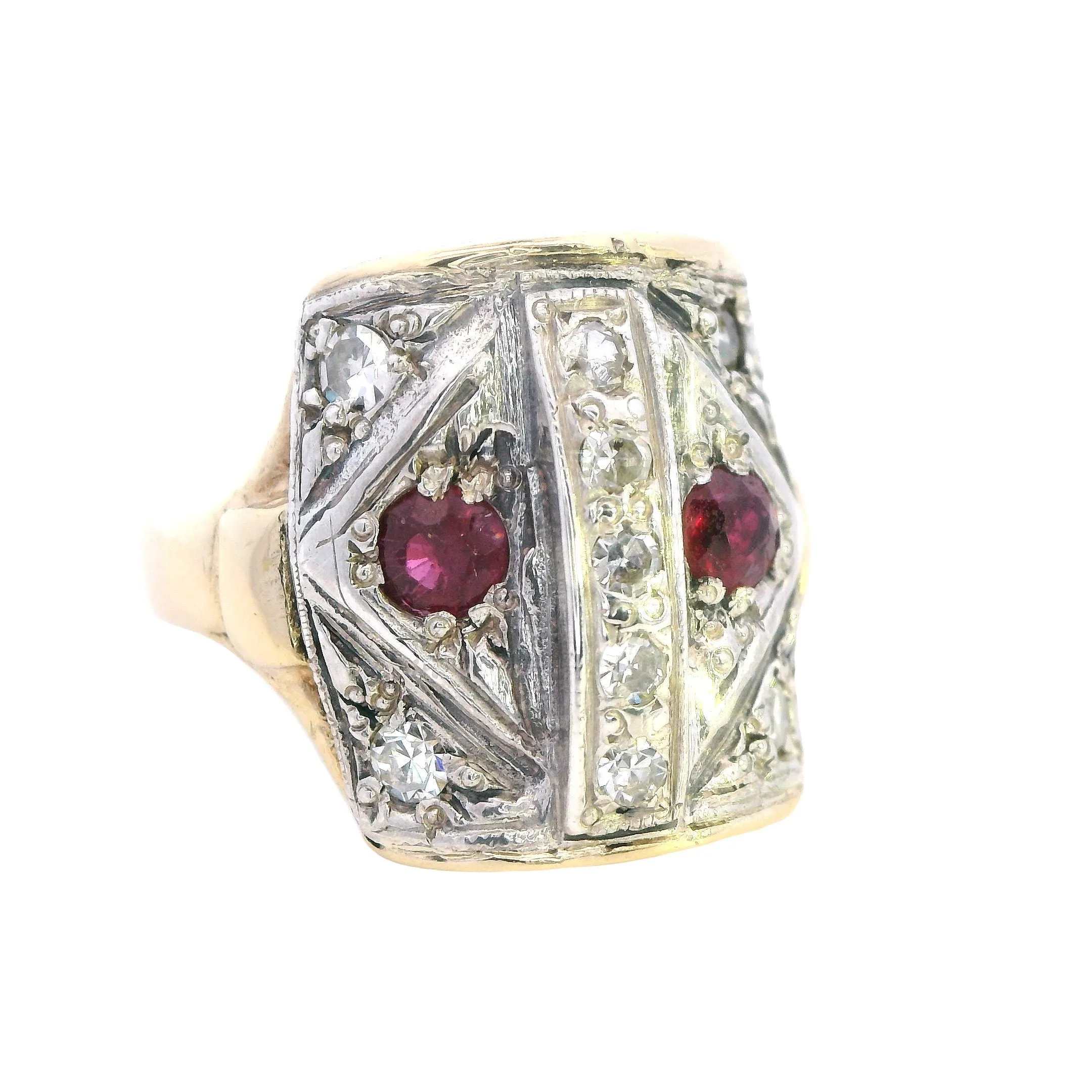 Splendid Fusion: 14ct Gold Ruby & Diamond Band - Vintage Glamour