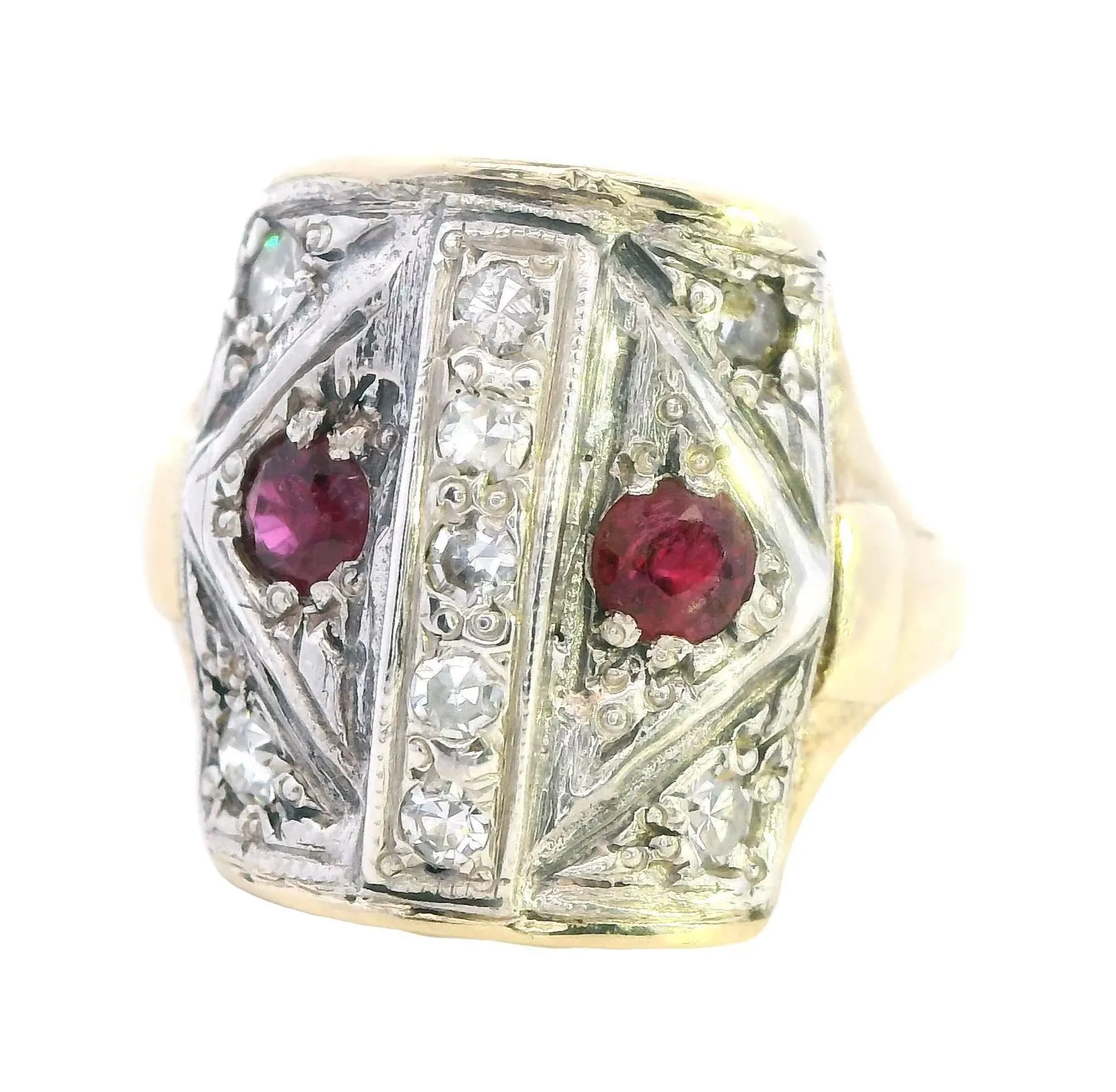 Splendid Fusion: 14ct Gold Ruby & Diamond Band - Vintage Glamour