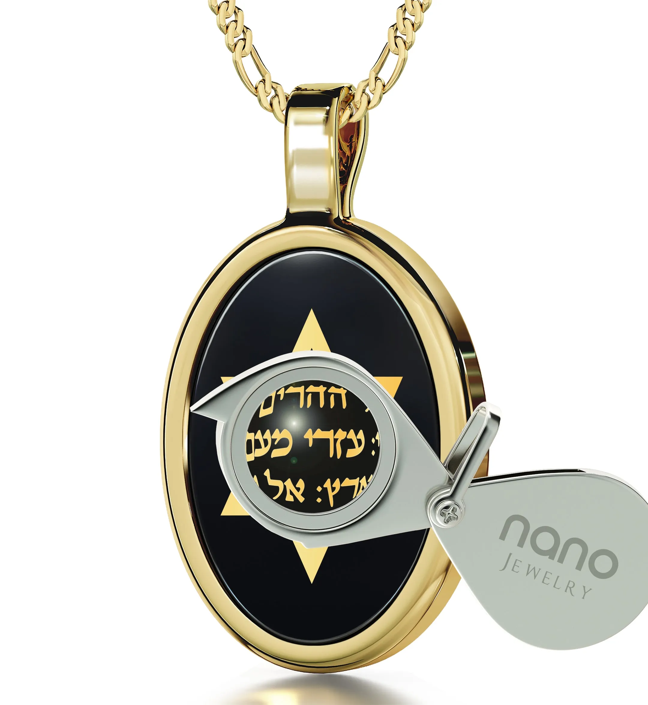 Star of David Necklace Shir Lama'alot Pendant 24k Gold Inscribed on Onyx