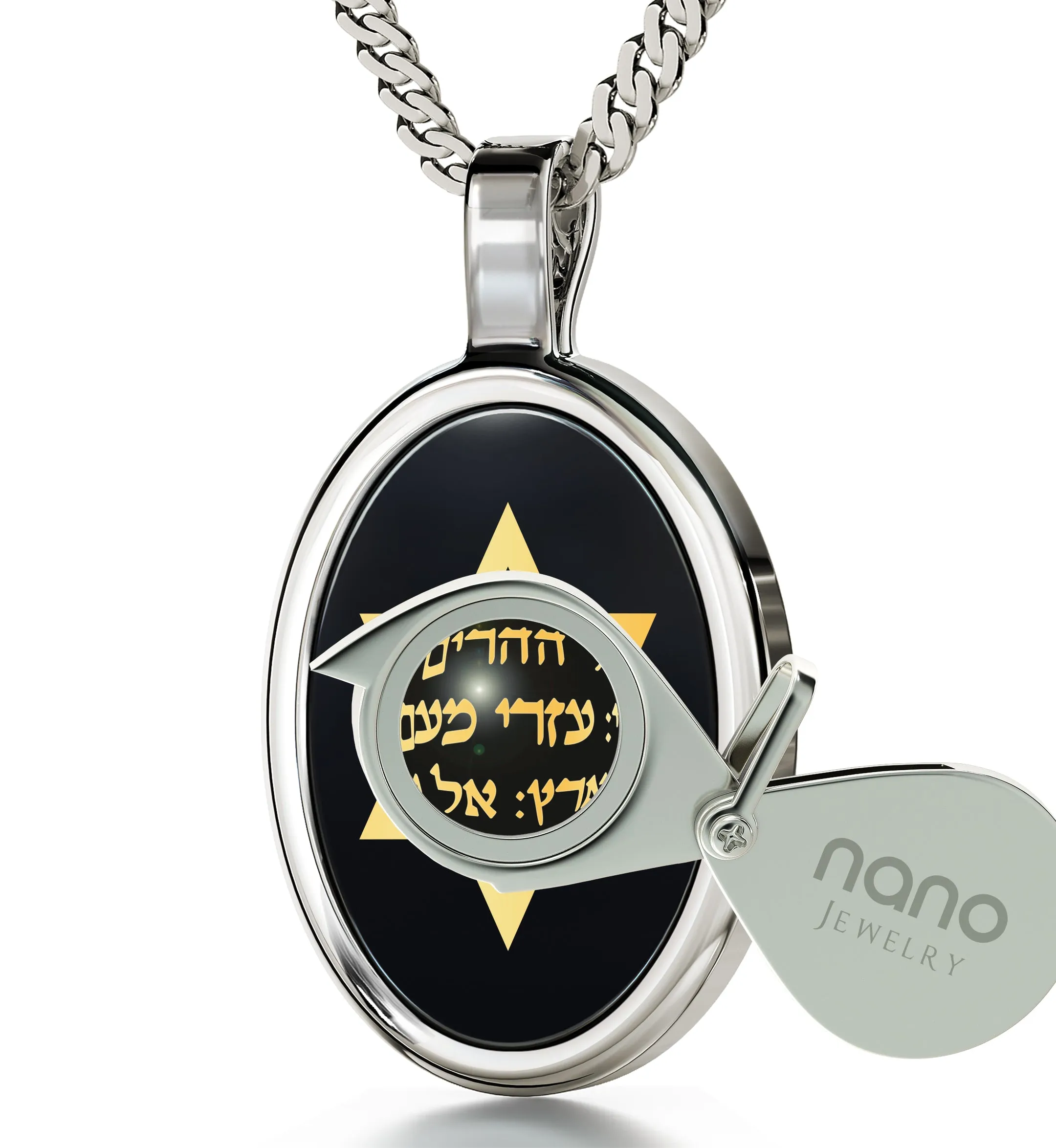 Star of David Necklace Shir Lama'alot Pendant 24k Gold Inscribed on Onyx