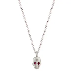 Sterling Silver Mini Skull Pendant with Ruby Eyes