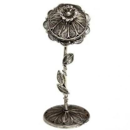 Stylish Sterling Silver Filigree Flower Bessamim Box