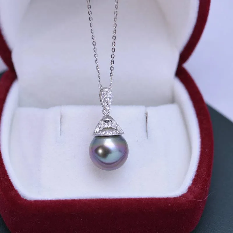 Tahitian Pearl & Grace CZ Pendant Necklace