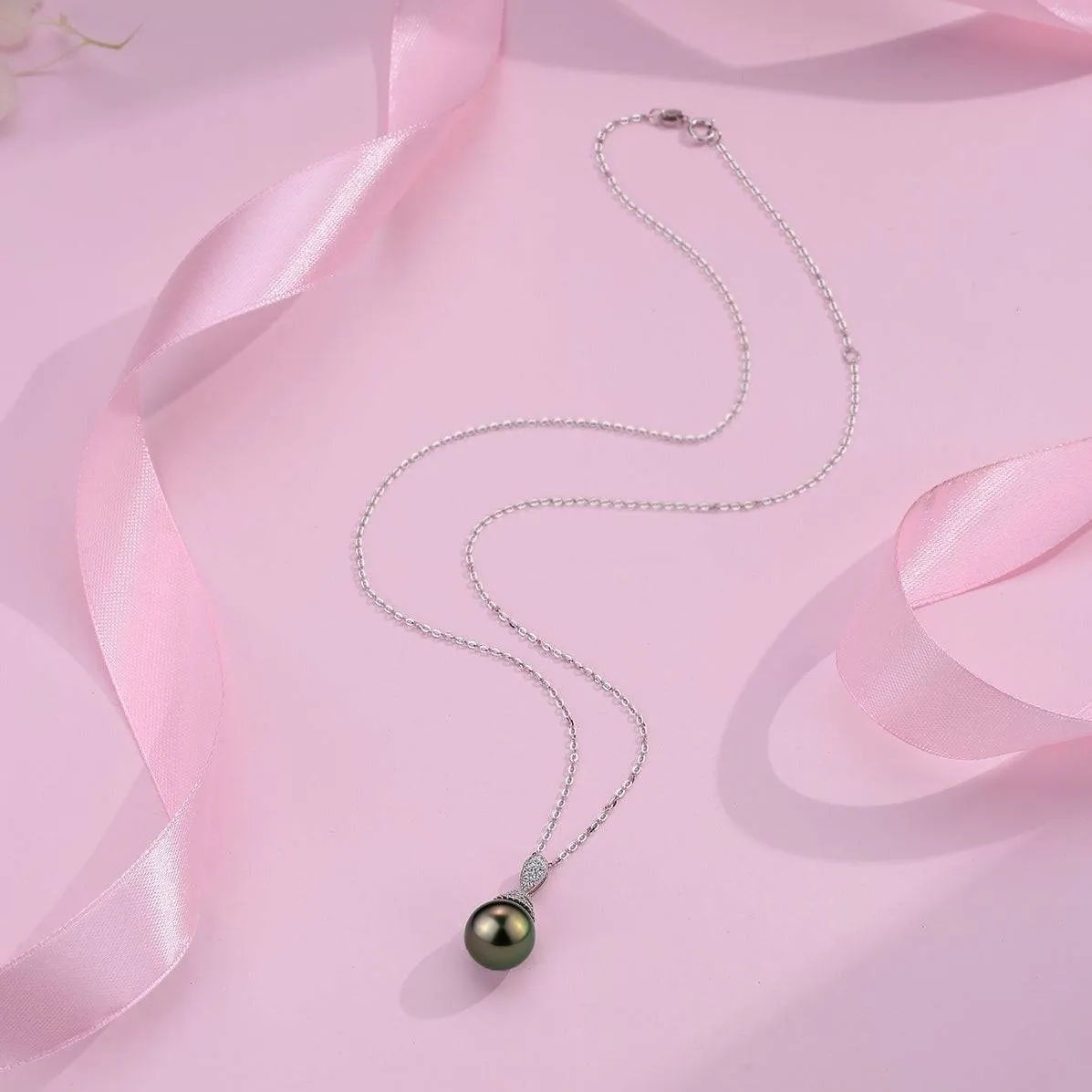 Tahitian Pearl & Grace CZ Pendant Necklace