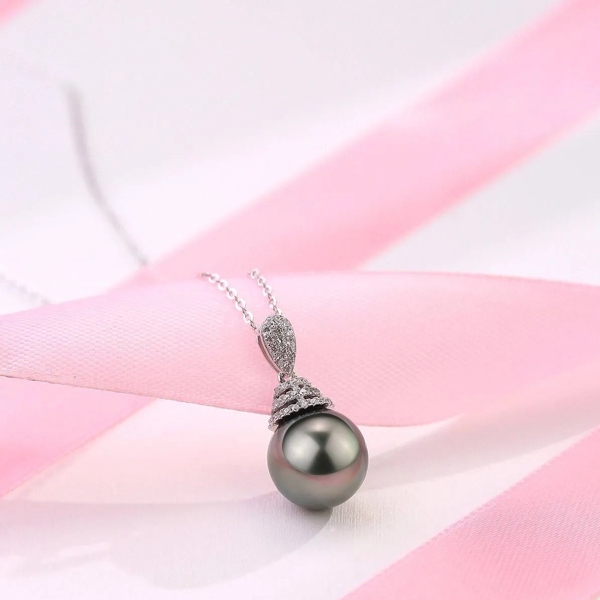 Tahitian Pearl & Grace CZ Pendant Necklace