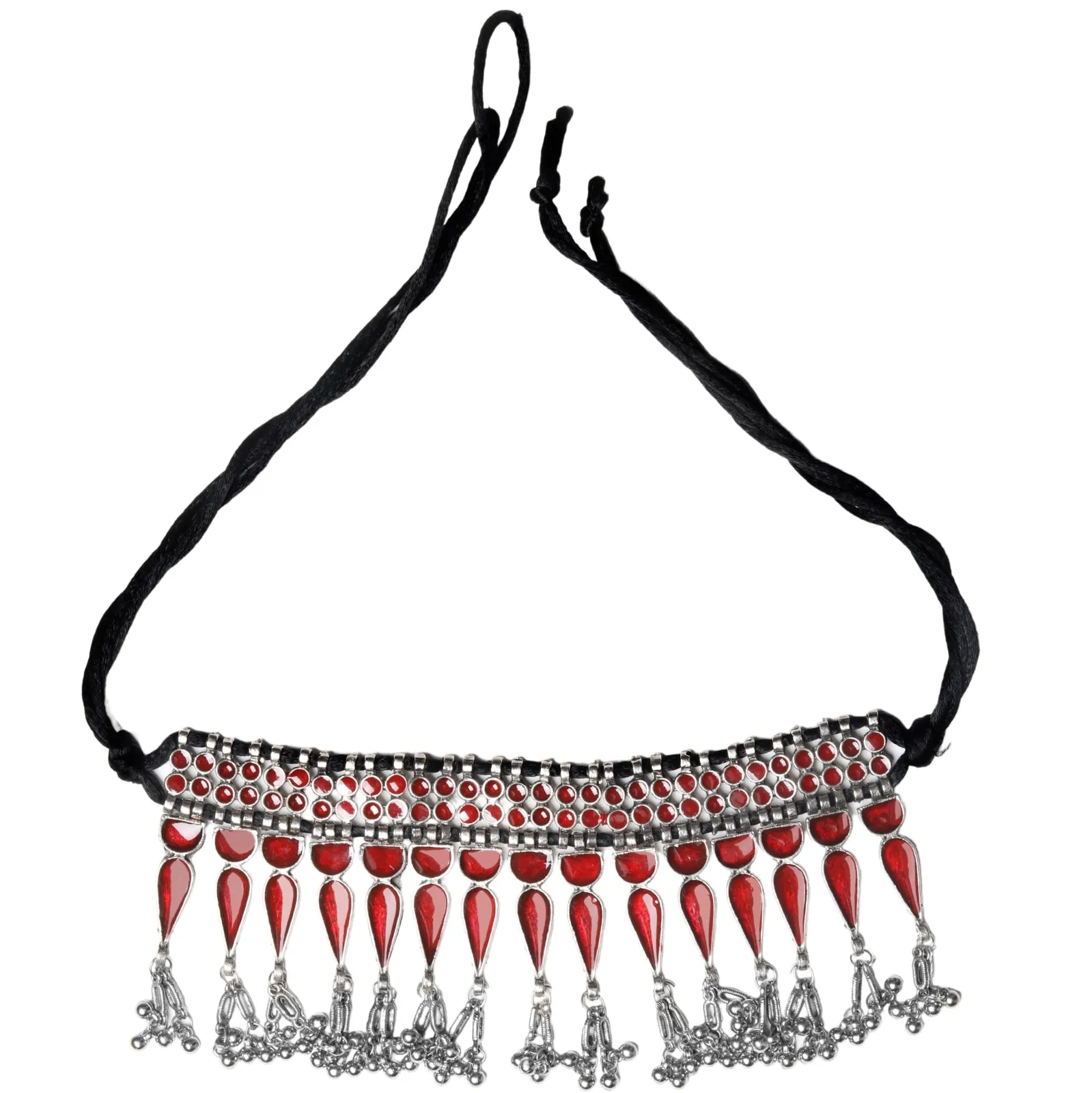 Teejh Bheena Red Silver Oxidised  Choker Necklace