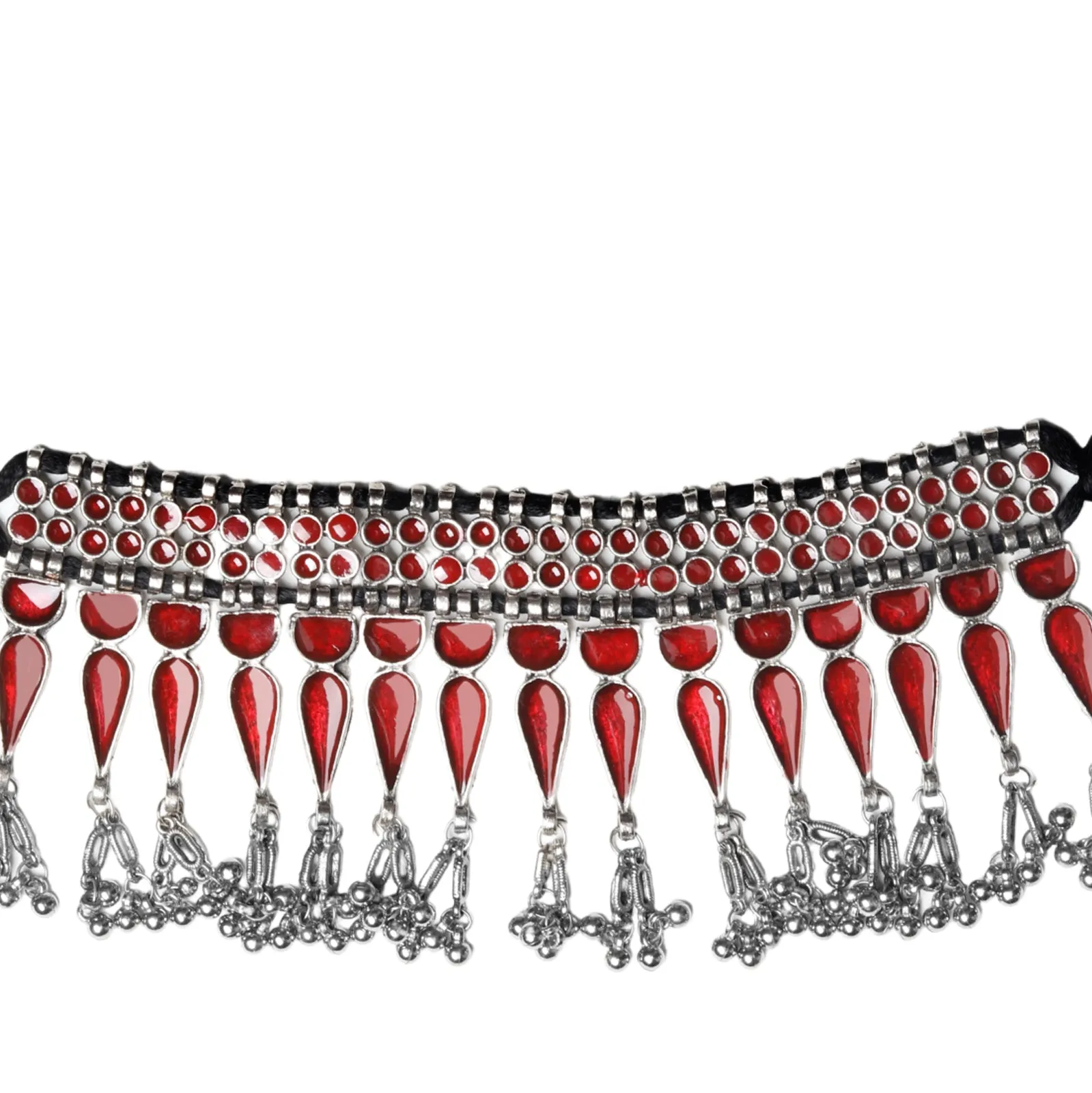 Teejh Bheena Red Silver Oxidised  Choker Necklace