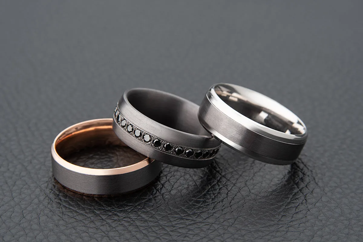 The Vanguard Tantalum and Gold Bevelled Edge Wedding Ring