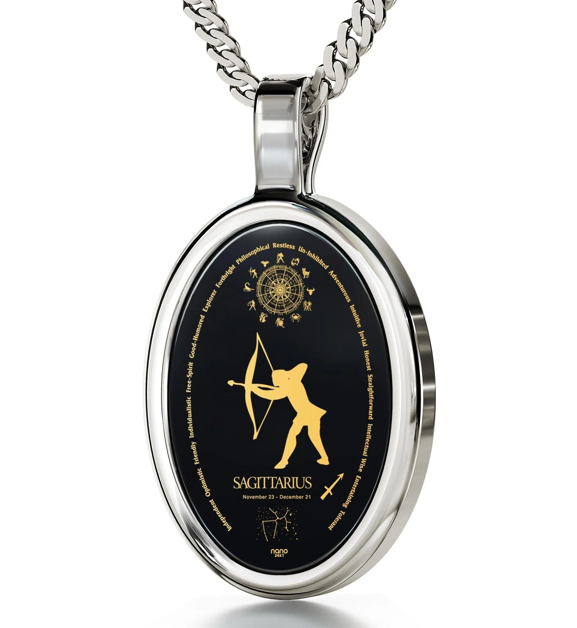 The World of Sagittarius, 925 Sterling Silver Necklace, Onyx