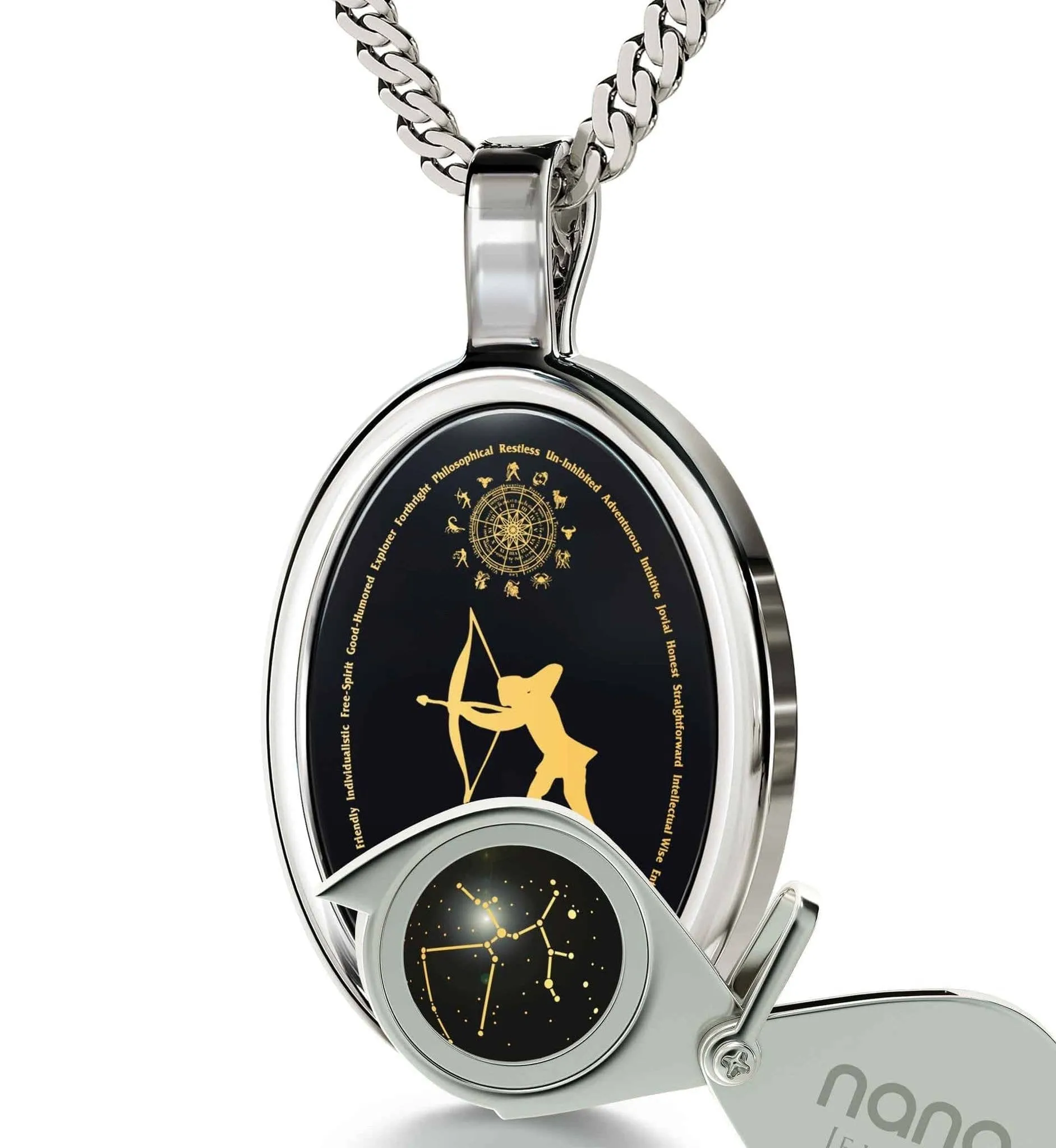 The World of Sagittarius, 925 Sterling Silver Necklace, Onyx