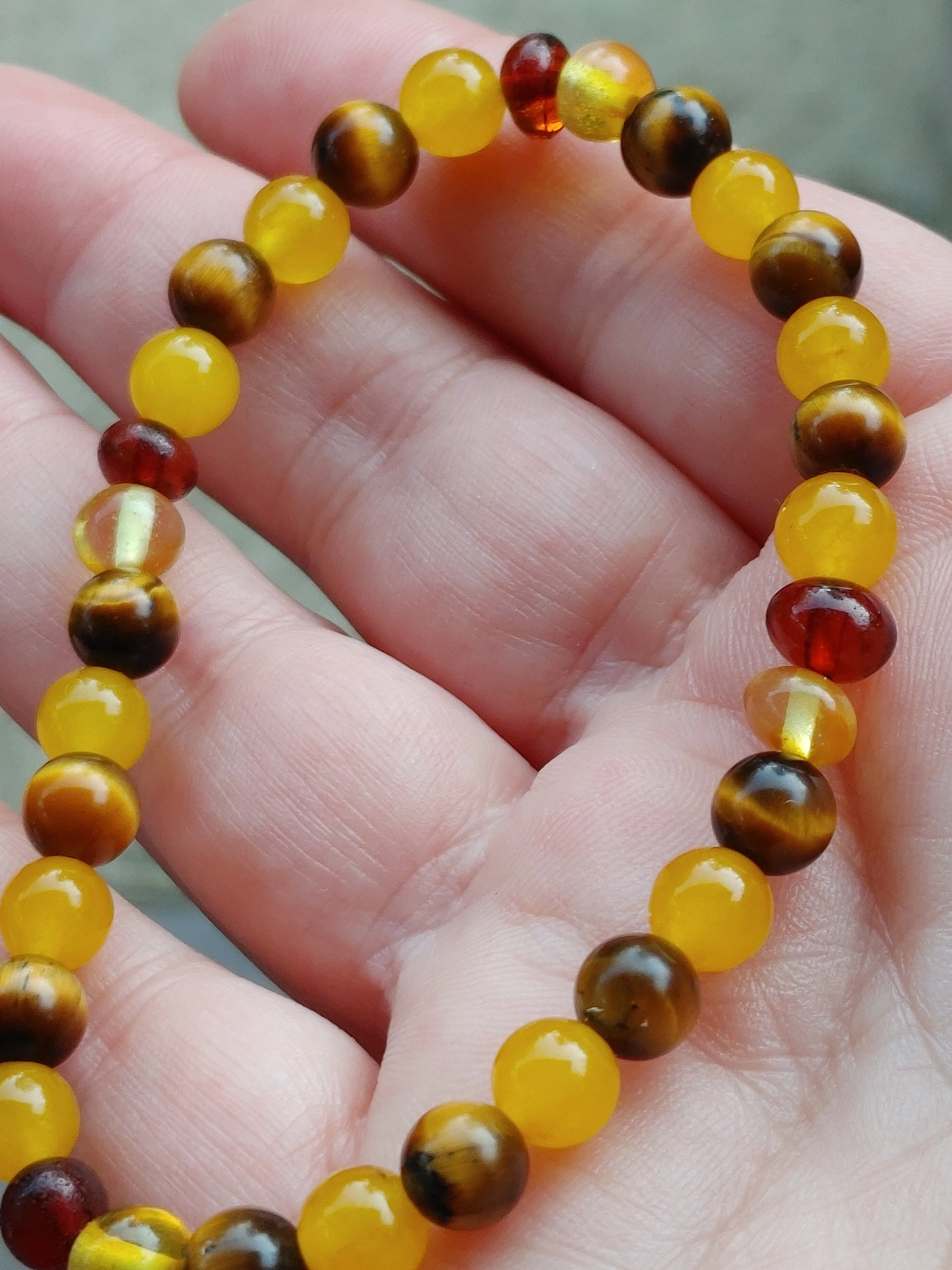 Tiger's Eye, Amber, Yellow Jade Crystal Bracelet