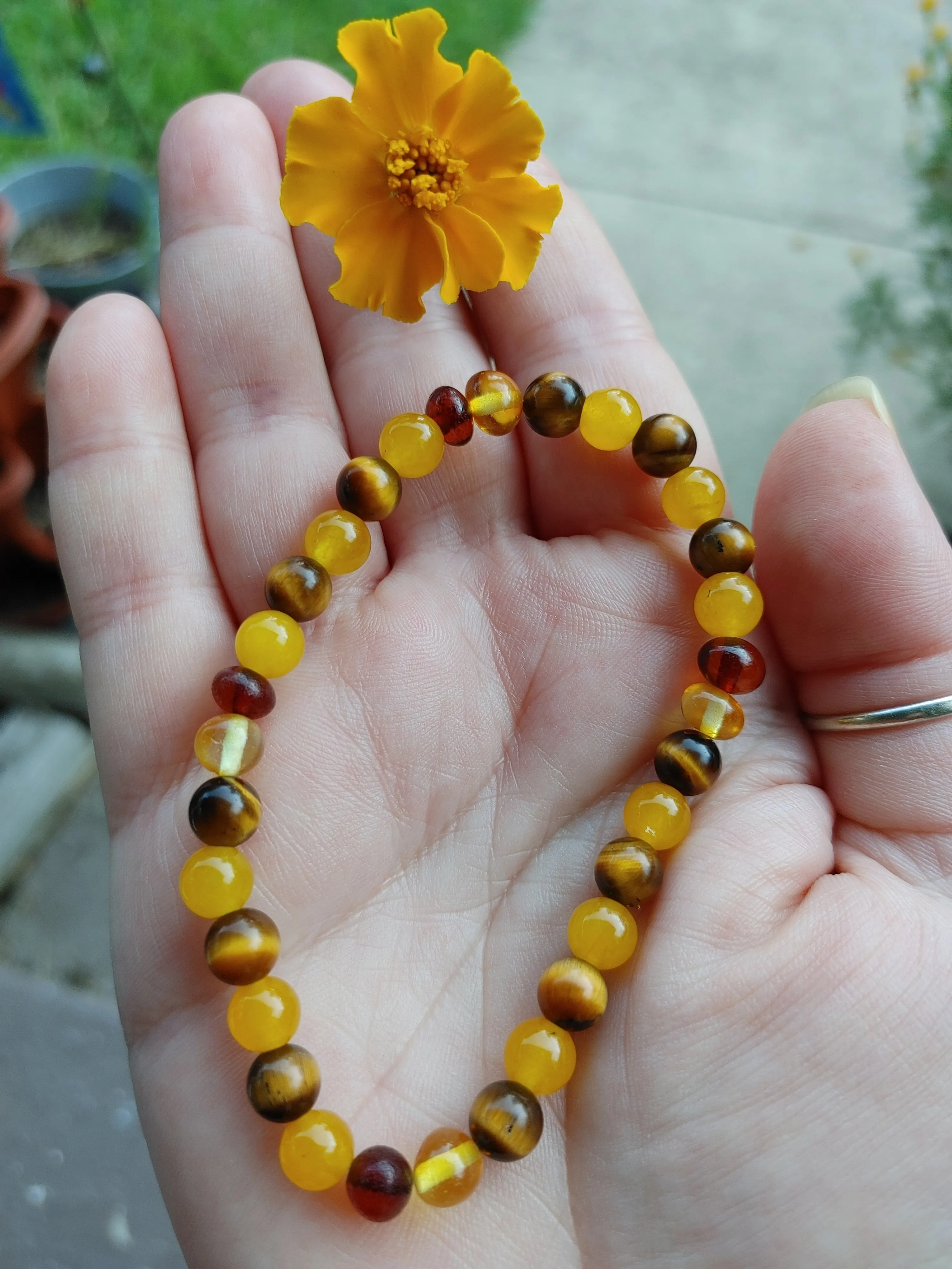 Tiger's Eye, Amber, Yellow Jade Crystal Bracelet