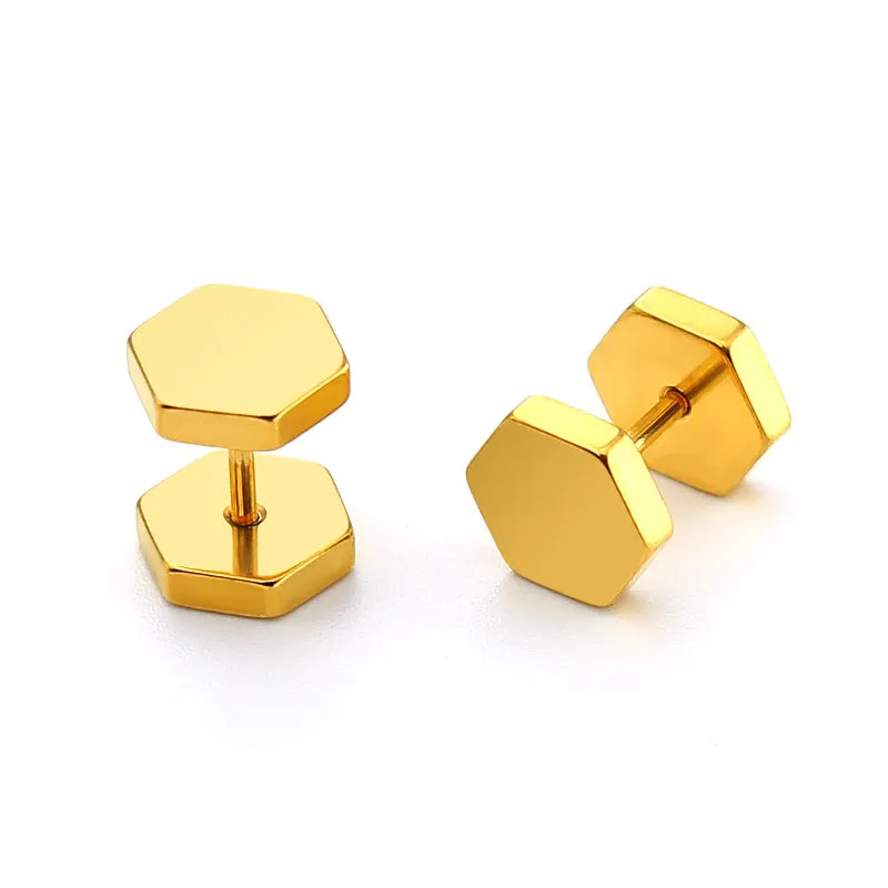 Titanium Steel Geometric Hexagonal Stud Earrings Male Polygonal Earrings