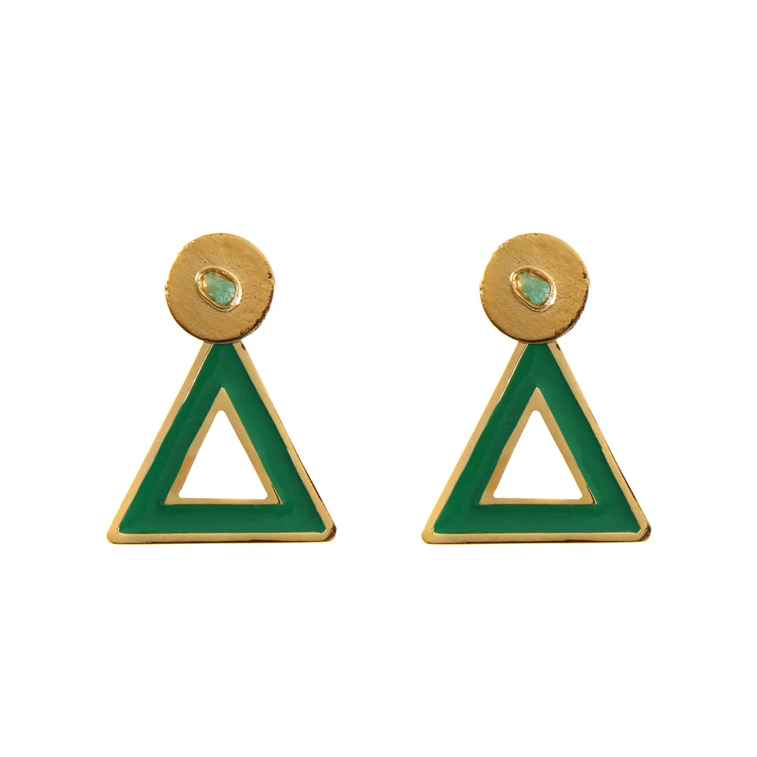 Triangle Green Earrings Small 2 in 1