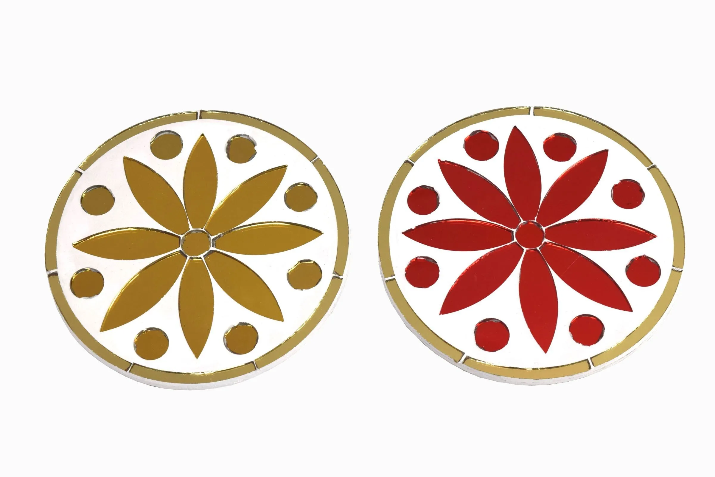 TWO SIDED INLAID MIRROR COASTER RED GOLD