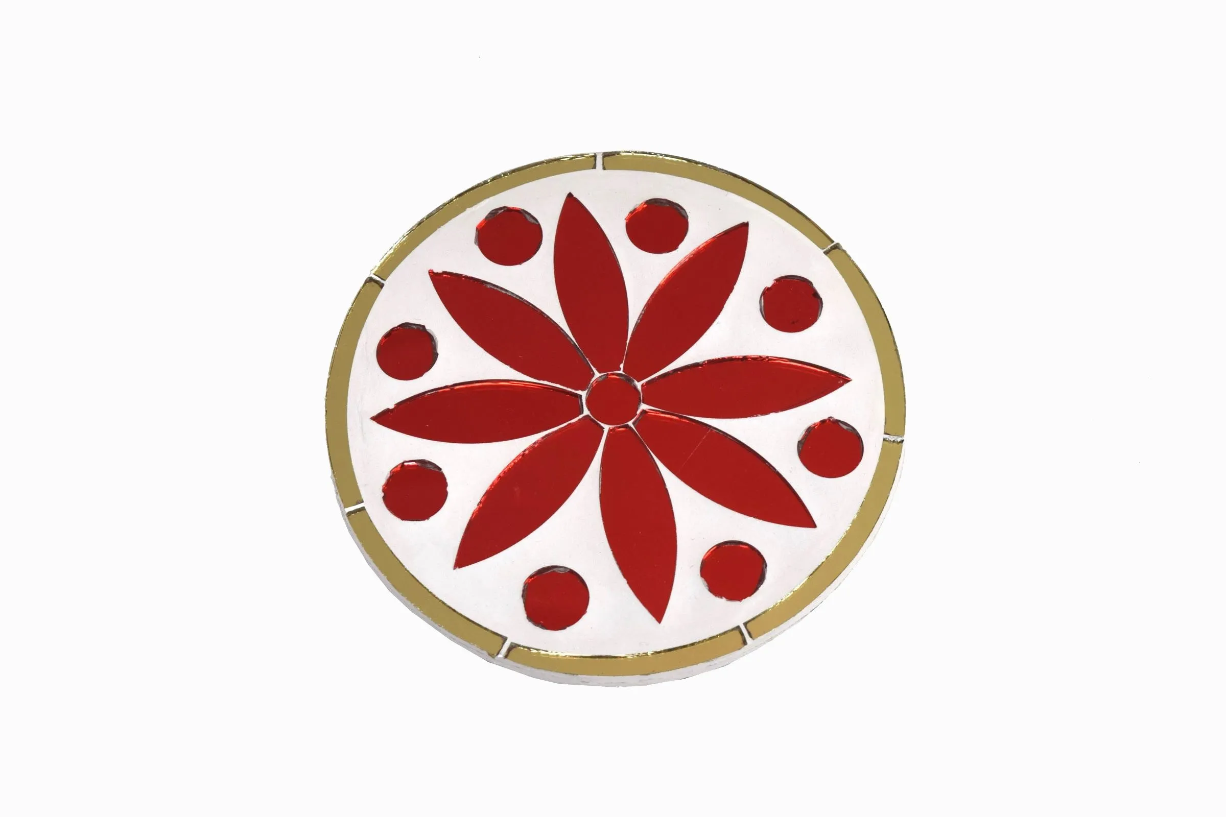 TWO SIDED INLAID MIRROR COASTER RED GOLD