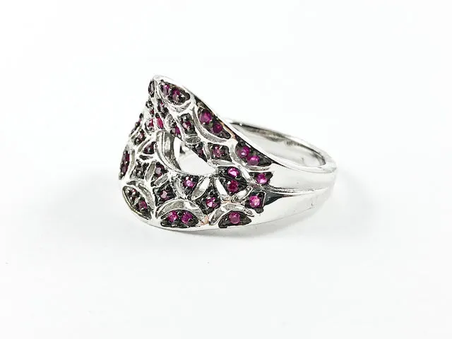 Unique Fun Lip Shape Design Ruby Color CZ Silver Ring