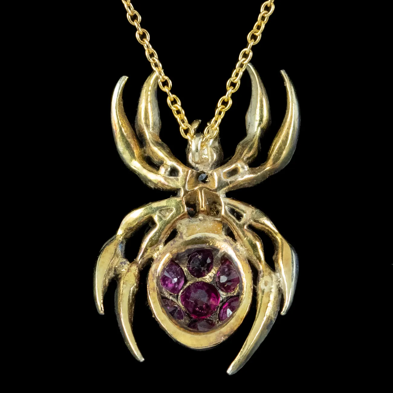 Victorian Style Ruby Diamond Spider Pendant Necklace Silver 18ct Gold