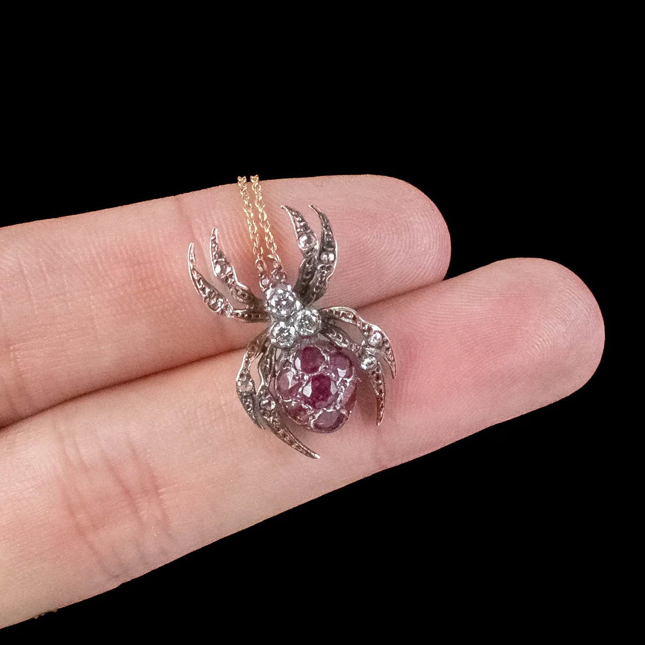 Victorian Style Ruby Diamond Spider Pendant Necklace Silver 18ct Gold