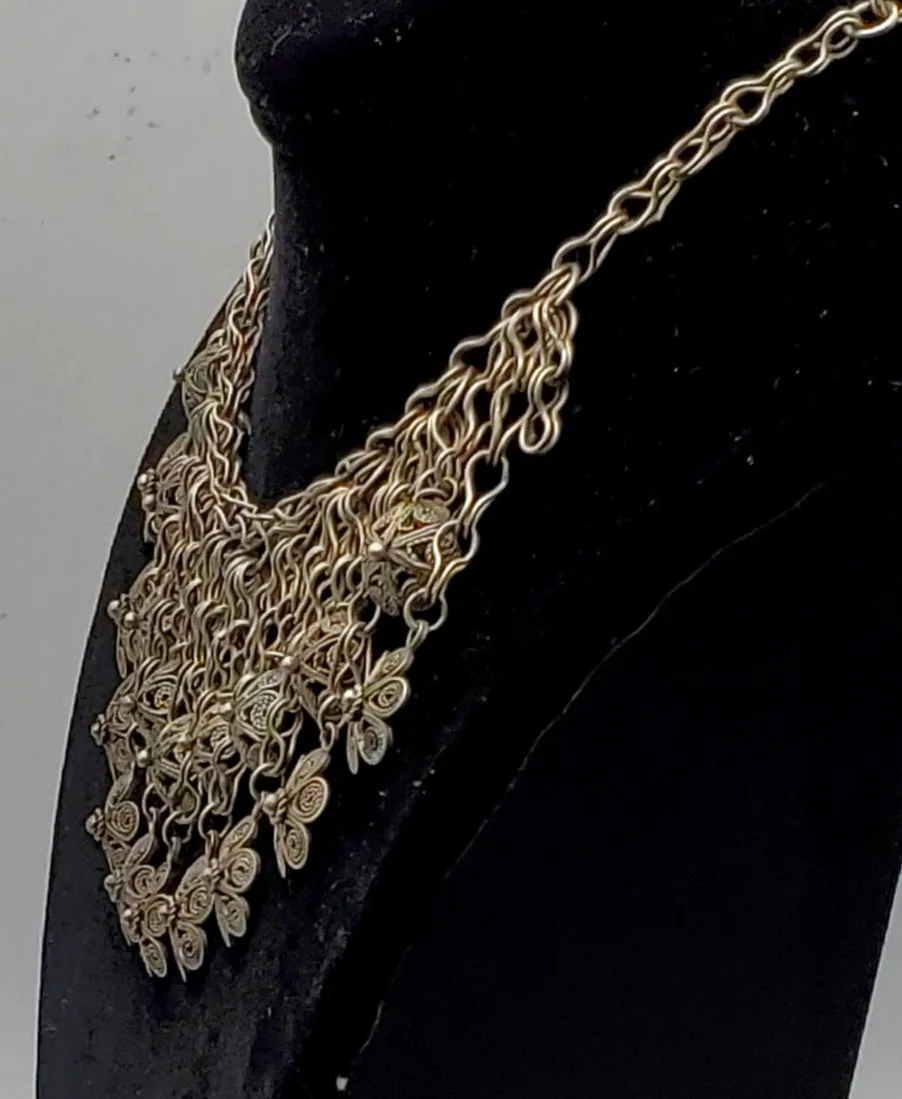 Vintage Handmade Filigree Flower Dangles Necklace - 17.5"