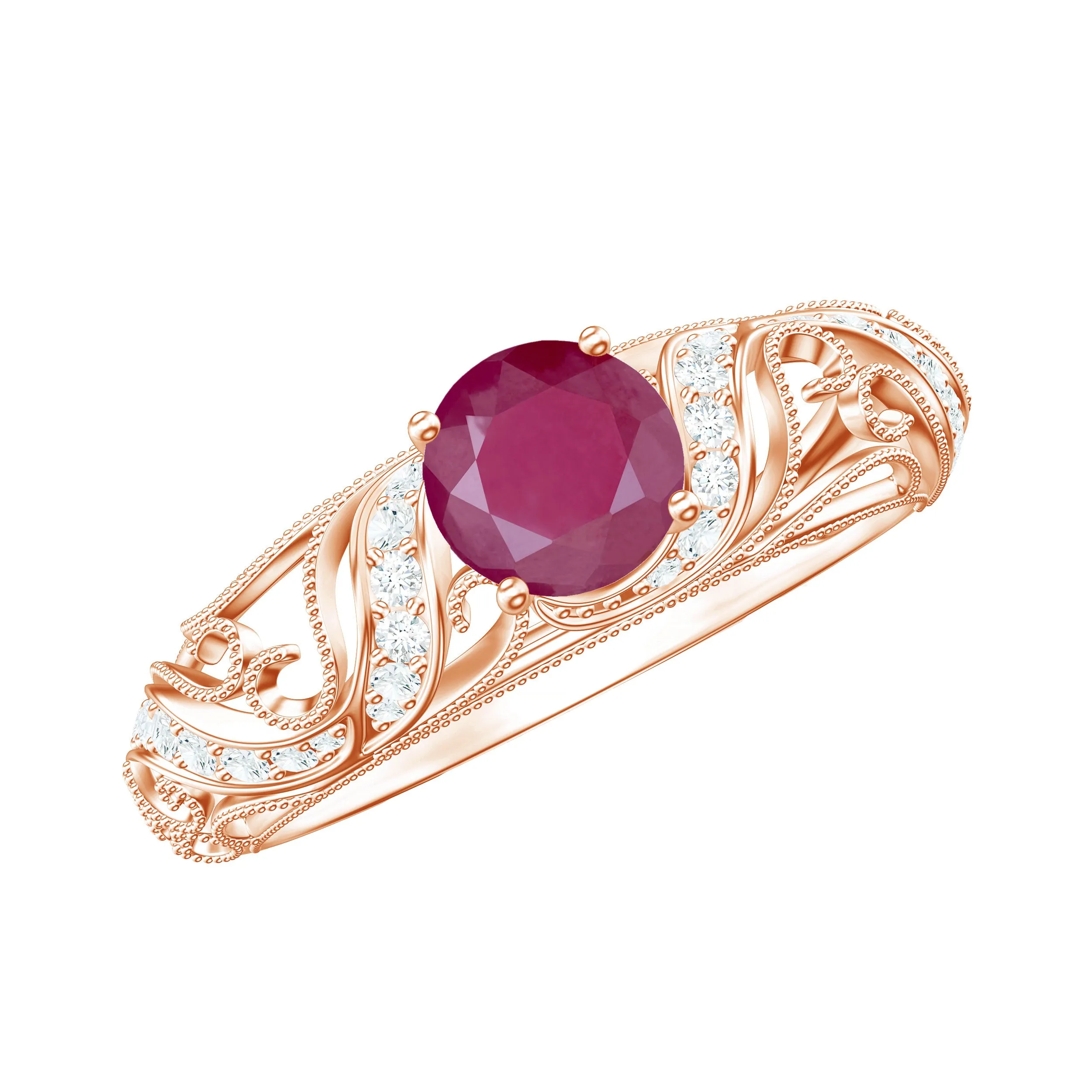 Vintage Inspired Real Ruby and Diamond Engagement Ring