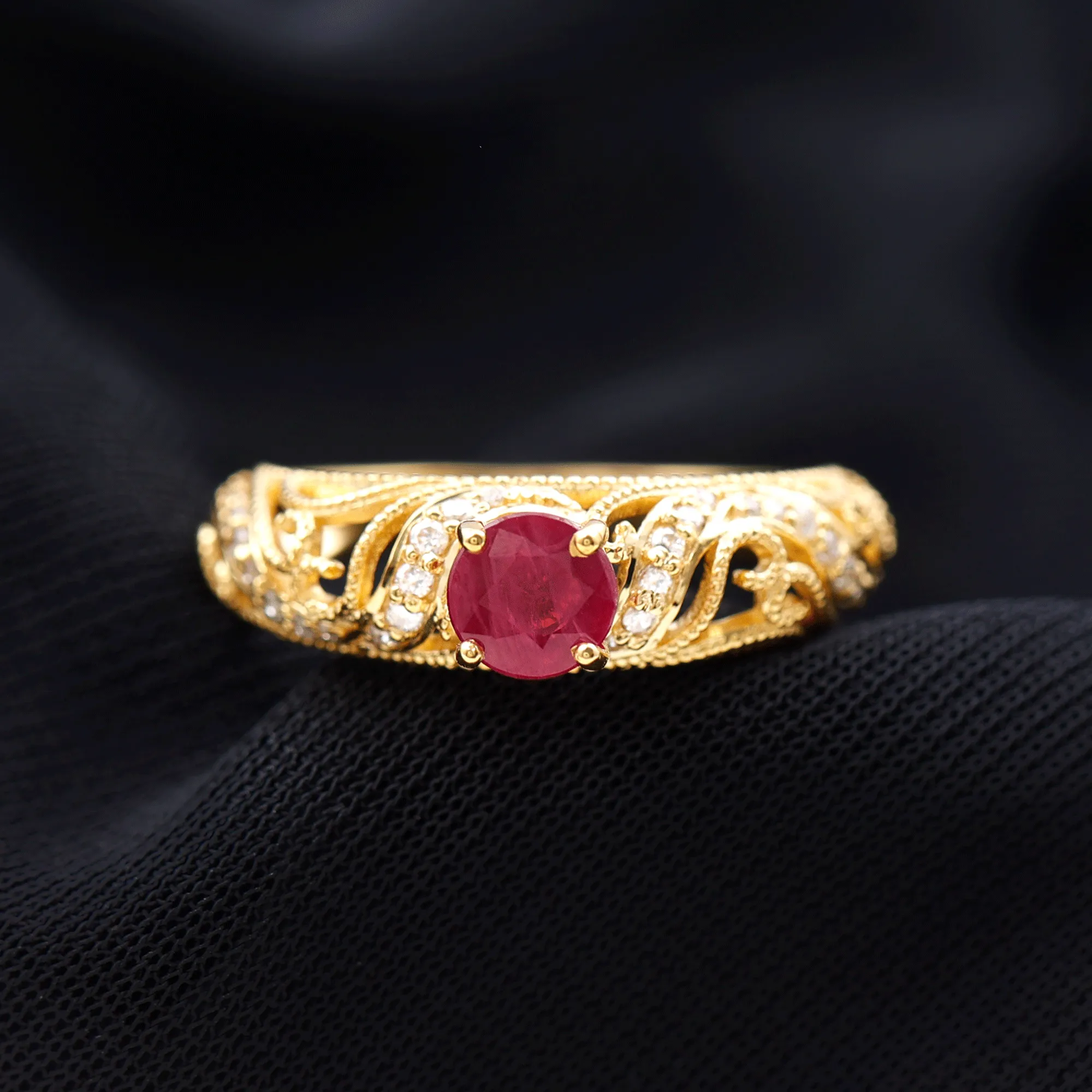 Vintage Inspired Real Ruby and Diamond Engagement Ring