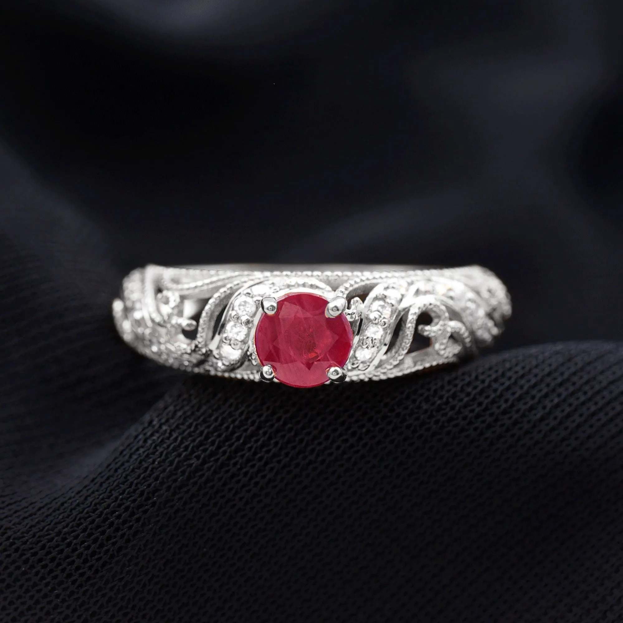 Vintage Inspired Real Ruby and Diamond Engagement Ring