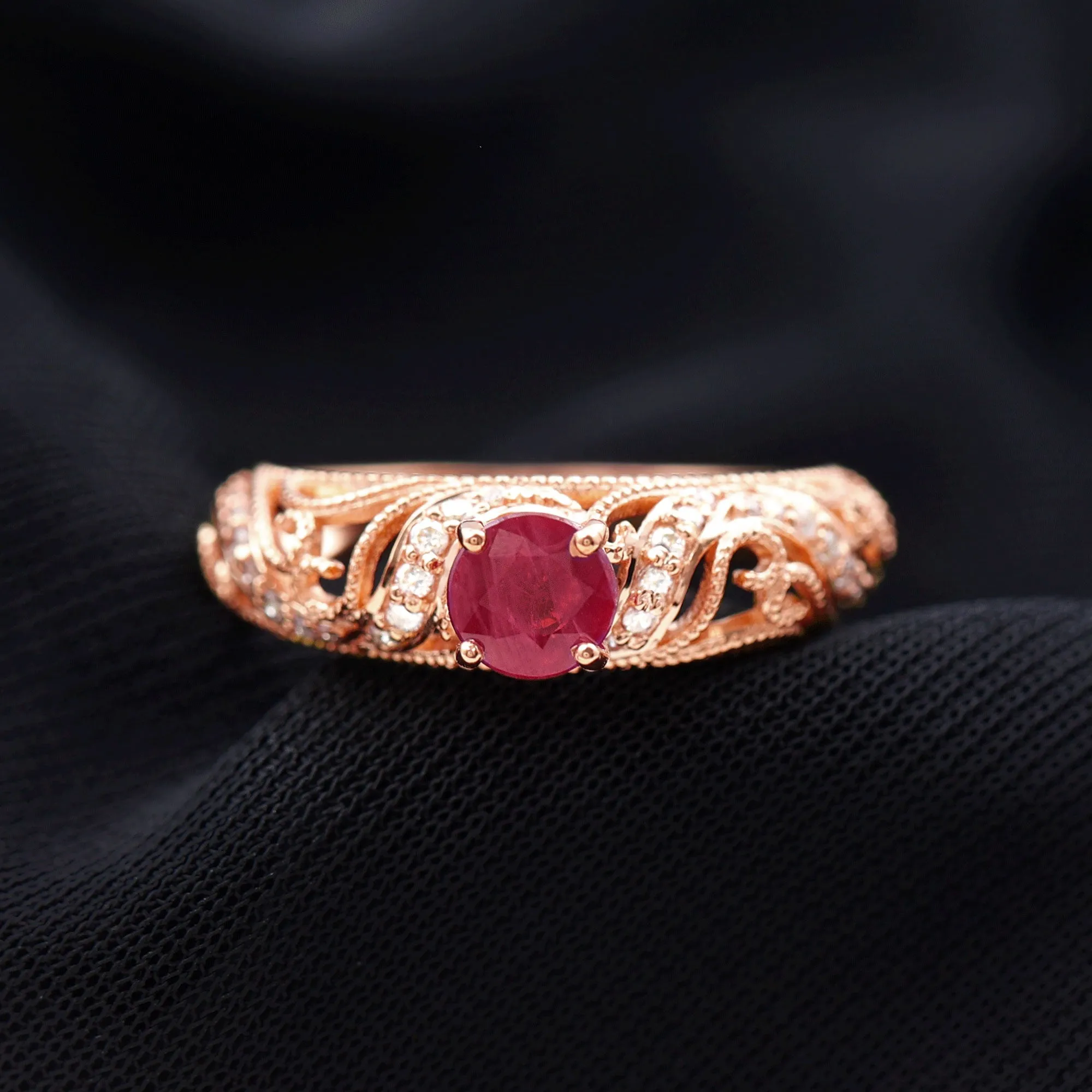 Vintage Inspired Real Ruby and Diamond Engagement Ring