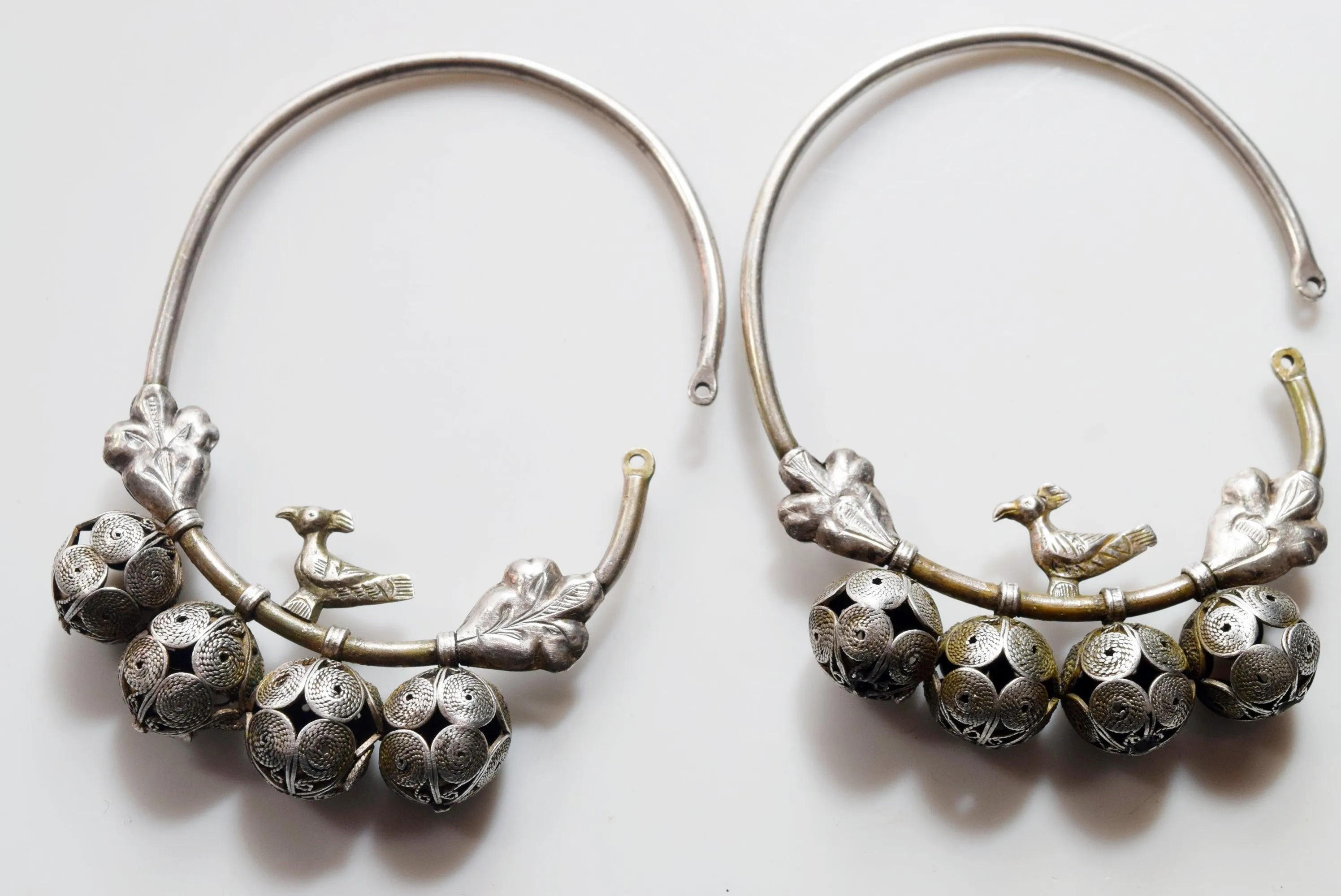 Vintage Silver Kurdish Hoop Earrings With Bird