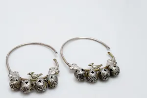 Vintage Silver Kurdish Hoop Earrings With Bird