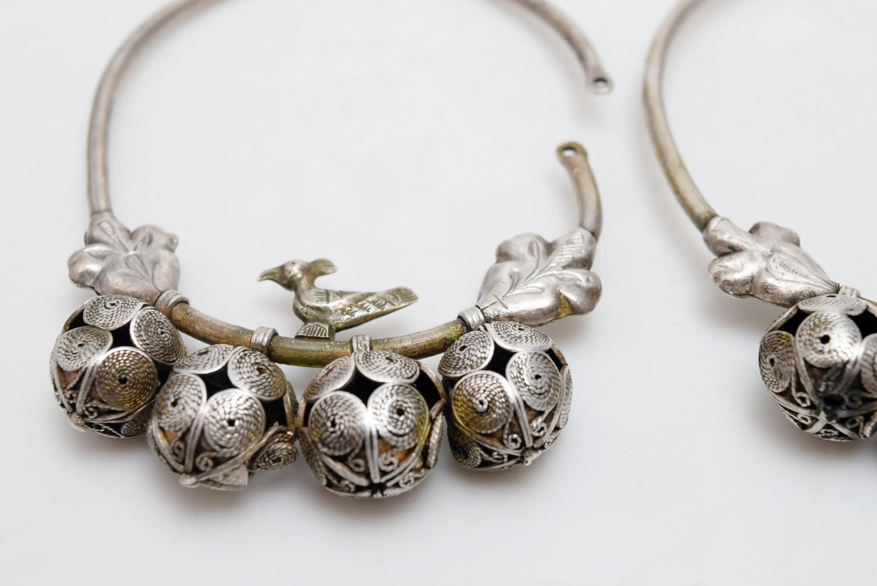 Vintage Silver Kurdish Hoop Earrings With Bird