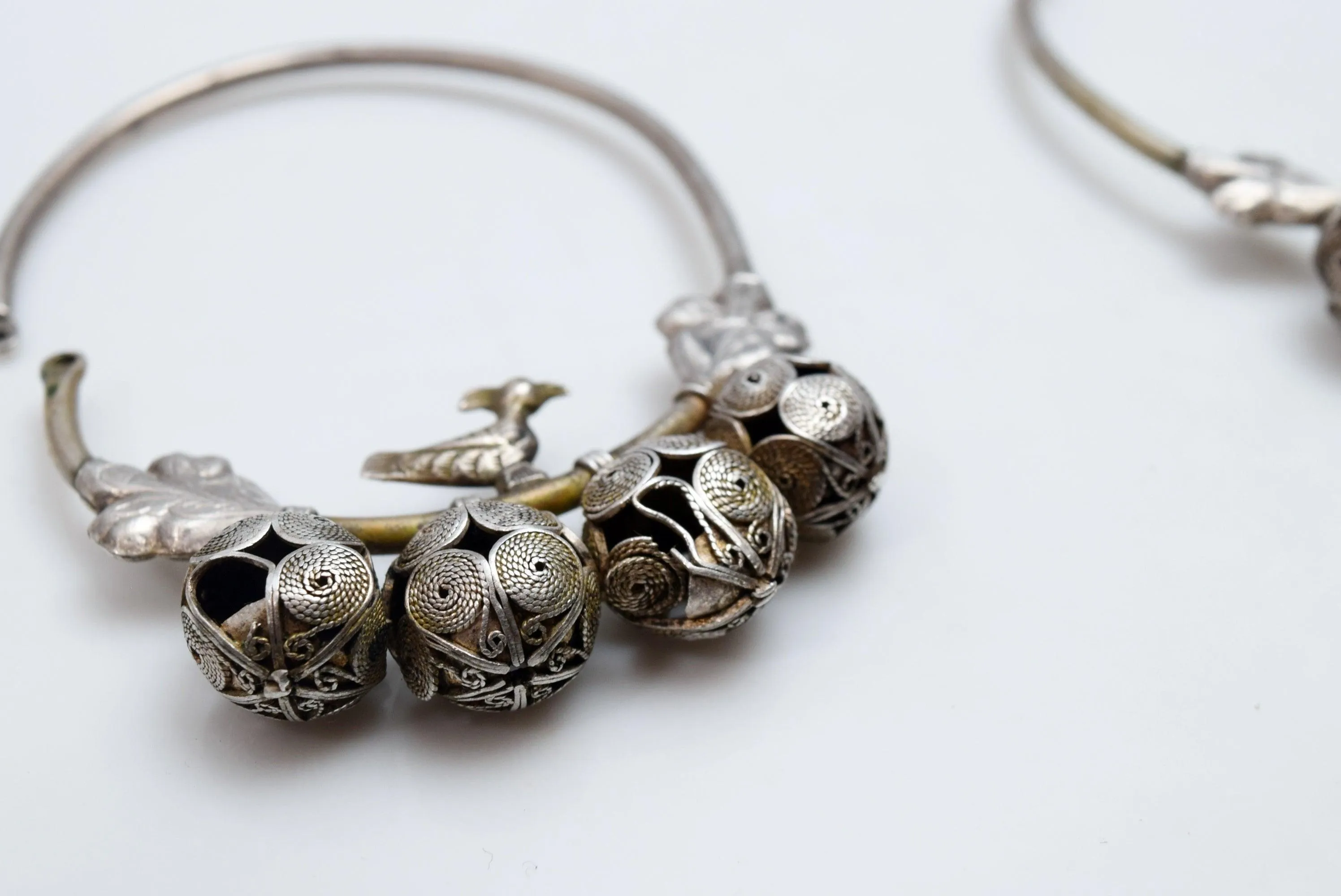 Vintage Silver Kurdish Hoop Earrings With Bird