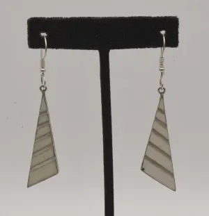 Vintage Silver Tone Metal Enameled Triangle Dangle Earrings