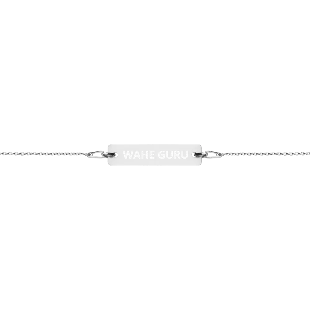 Wahe Guru Engraved Silver Bar Chain Bracelet