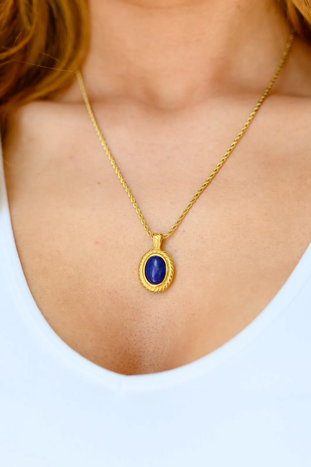 Waterproof, No Tarnish, Lovely Lapis Lazuli Pendent Necklace